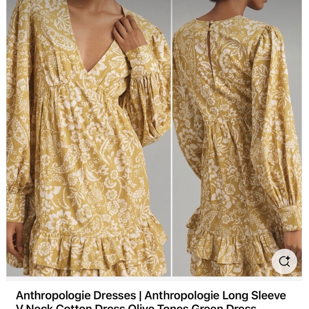 Anthropologie Maeve Long Sleeve V Neck Ruffle Mini Dress New With Tags XXS